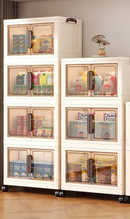 caixa organizadora armario armazenamento dobrável empilhavel com porta rodinhas multiuso 3 portas