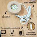 Luminária Bola de Cristal 3D LED com Base de Madeira – Lua, Saturno, Sistema Solar e Astronauta | Decorativa USB – Lyn Decor