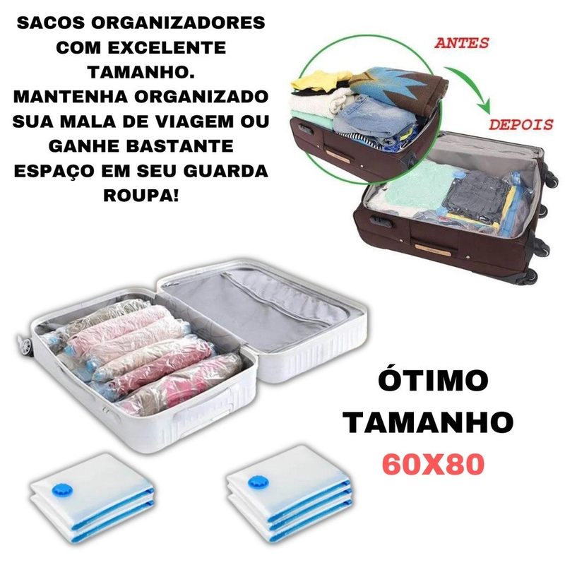 Kit 11 Saco a Vácuo 60x80 + Bomba a Vacuo Viagem Guarda Roupa Saco a Vacuo Para Roupas Manual Organização de