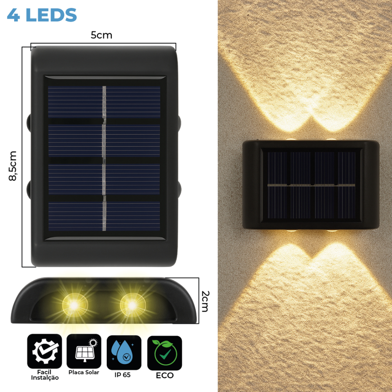 Kit 8 Luminária Arandela Solar 6 8 e 10 LED Luz Branco Quente para Parede a Prova dágua Spot parede