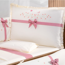 Kit Berço Menina 10 Peças Palha com Laços Rose e Mosquiteiro - Enxoval Completo Lançamento Brubrelel