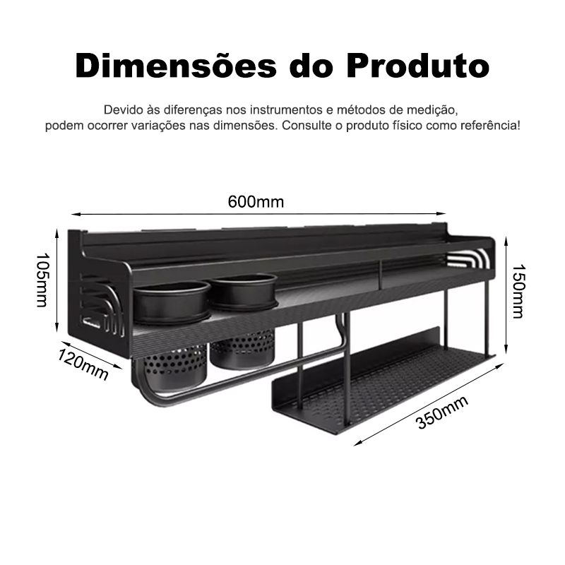 2 Camadas Prateleira Organizadora Cozinha Moderna Multiuso Alumínio Porta Tempero e Utensílios