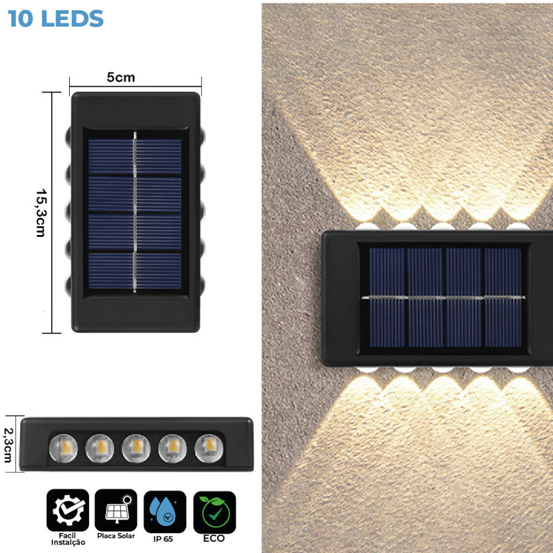 Kit com 8 Luminárias Solares Arandela – 4, 6 e 10 LEDs | Luz Branco Quente | IP65 à Prova d’Água – Lyn Decor