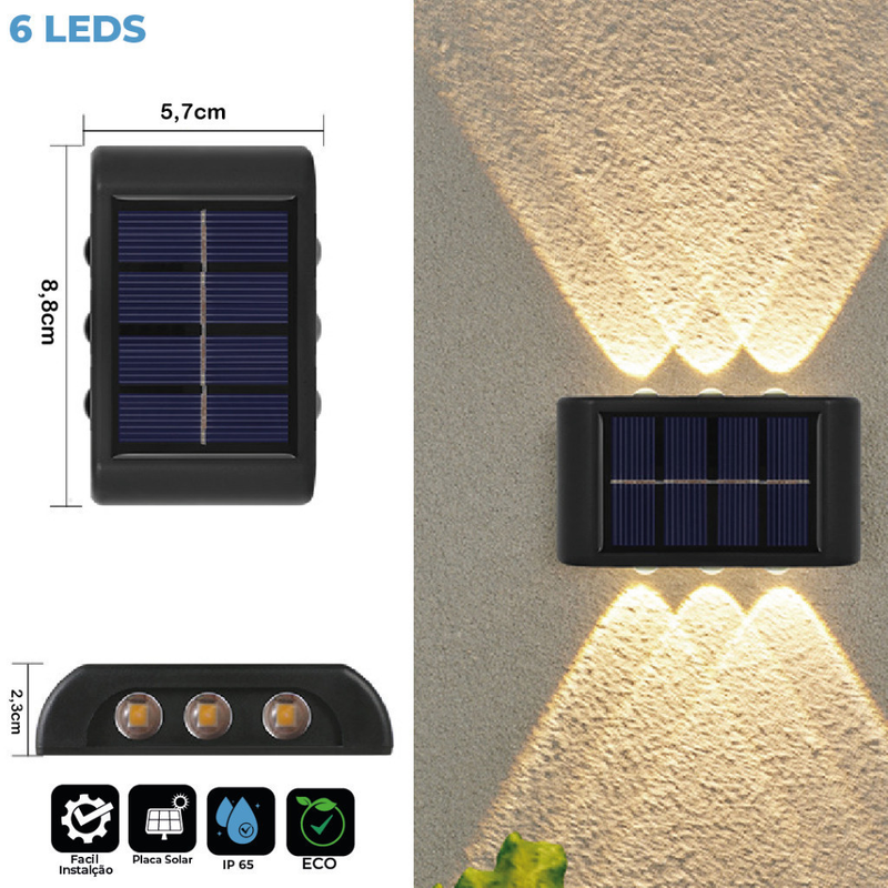 Kit com 8 Luminárias Solares Arandela – 4, 6 e 10 LEDs | Luz Branco Quente | IP65 à Prova d’Água – Lyn Decor
