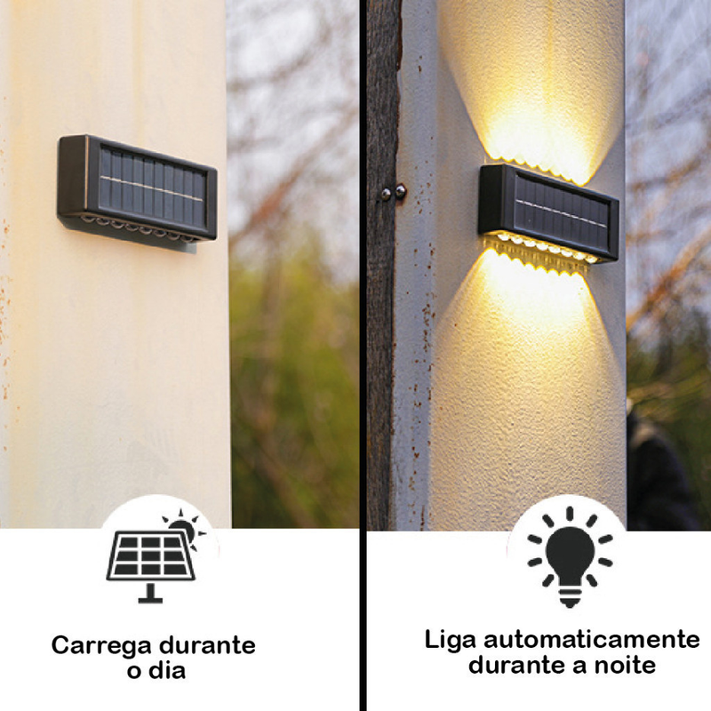 Kit 8 Luminária Arandela Solar 6 8 e 10 LED Luz Branco Quente para Parede a Prova dágua Spot parede